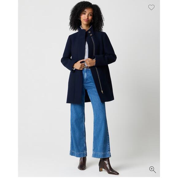 J. Crew Jackets & Blazers - J. Crew Women's Long Sleeve City Coat with Button Neck Navy Blue Size 16 NWT